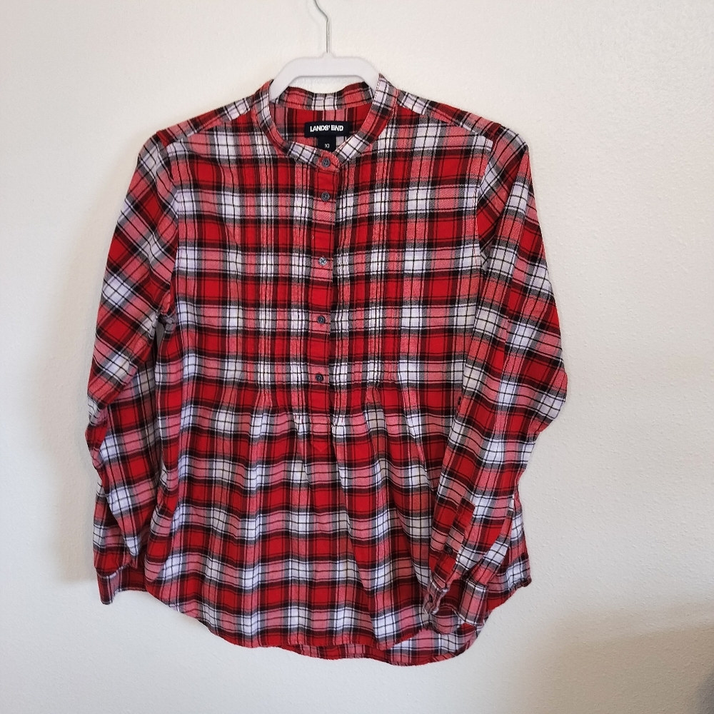Lands End‎ Women's Popover Tunic Sz 10 Red Plaid 90s Cottagecore Grunge